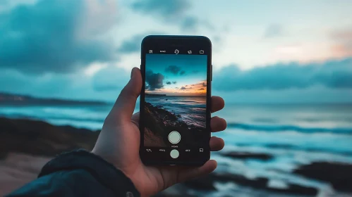 Ocean View Through Smartphone Screen