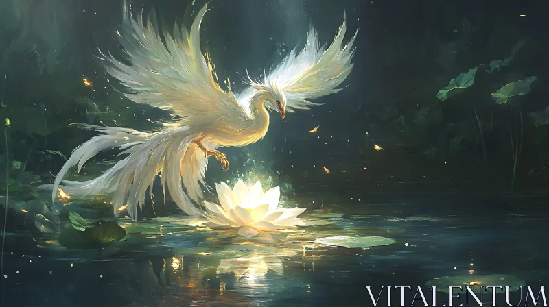 Phoenix Landing on Lotus Flower