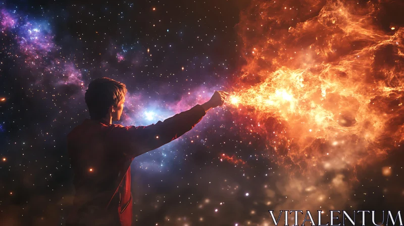 Silhouette in Space: Touching the Cosmos AI Image