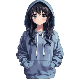Anime Character Wearing Blue Hoodie