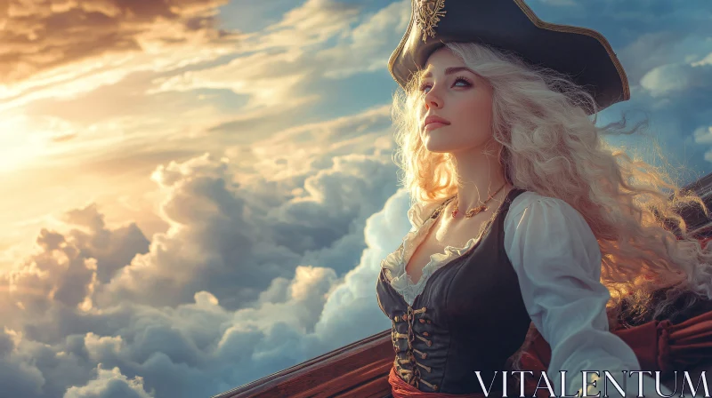 Inspirational Female Pirate in Sunset Sky