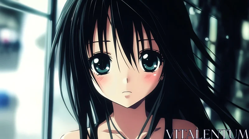Melancholic Anime Character with Black Hair