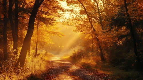 Autumnal Forest Path with Sunlight