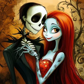 Stylized Cartoon Characters in Loving Embrace