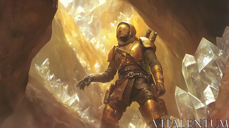 Futuristic Explorer in Crystalline Cave