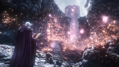 Magical Cavern Scene with Wizard