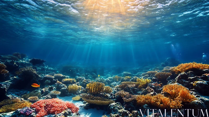 Sunlit Marine Life on Coral Reef