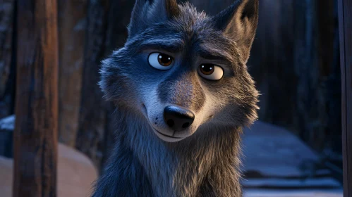 Cartoon Wolf with Brown Eyes