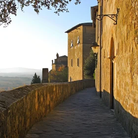 Sunlit Alleyway in Historic Village
