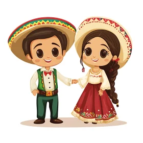 Cartoon Couple in Traditional Dress