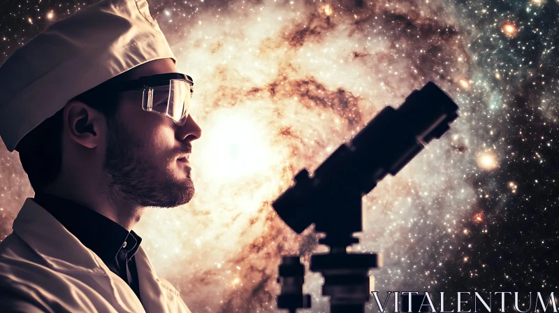 Man with Microscope in Space