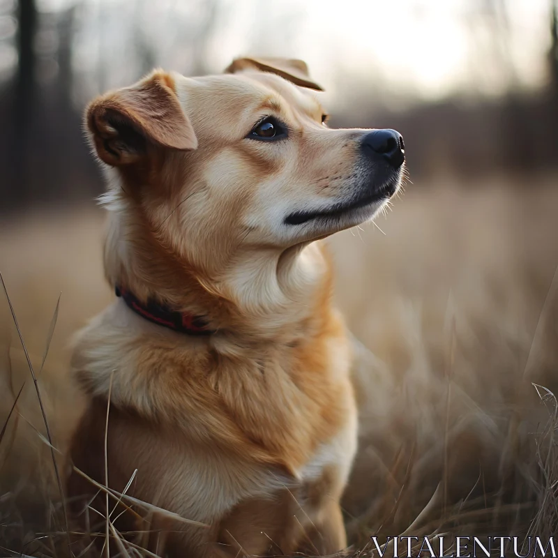Dog in a Field at Sunset