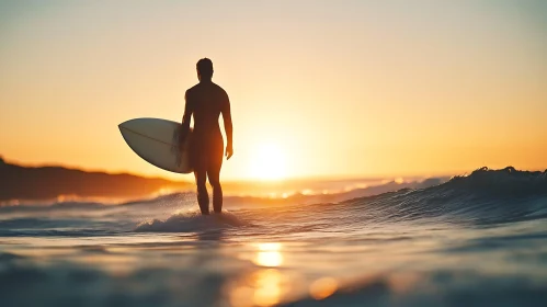 Silhouette Surfer at Sunset