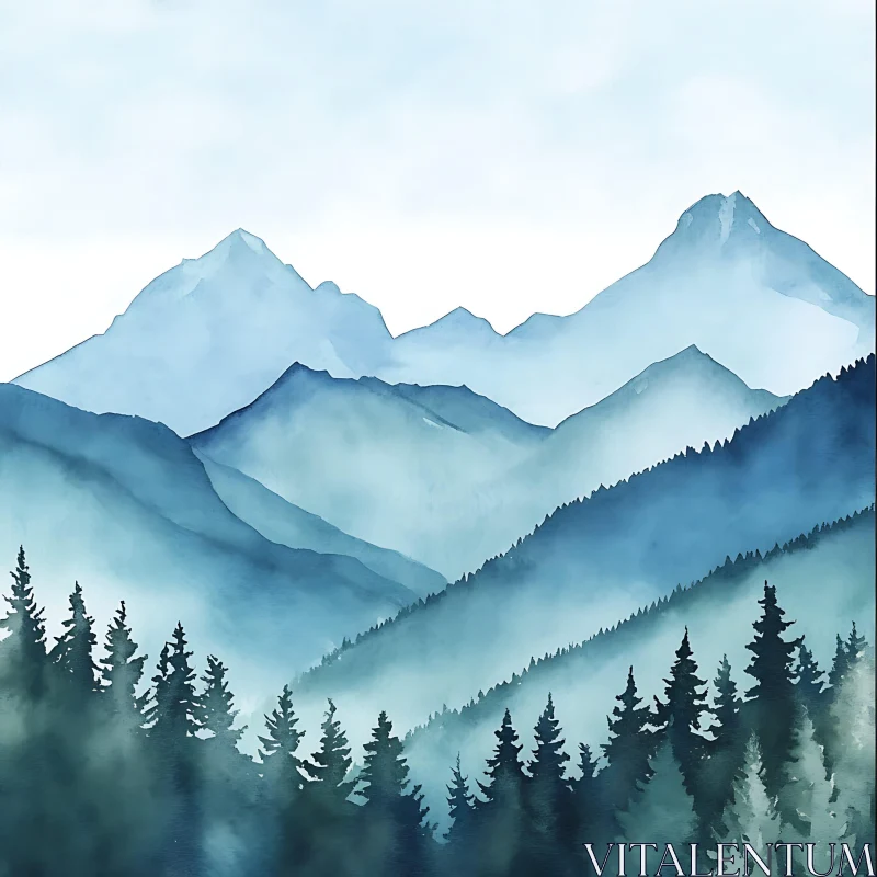 Misty Mountains Watercolor Art