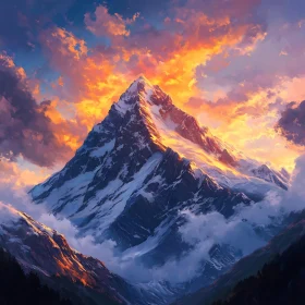 Mountain Sunset with Clouds
