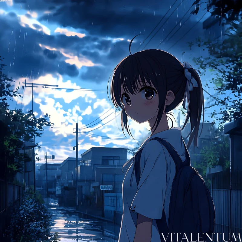 Quiet Evening: Anime Girl in the Rain