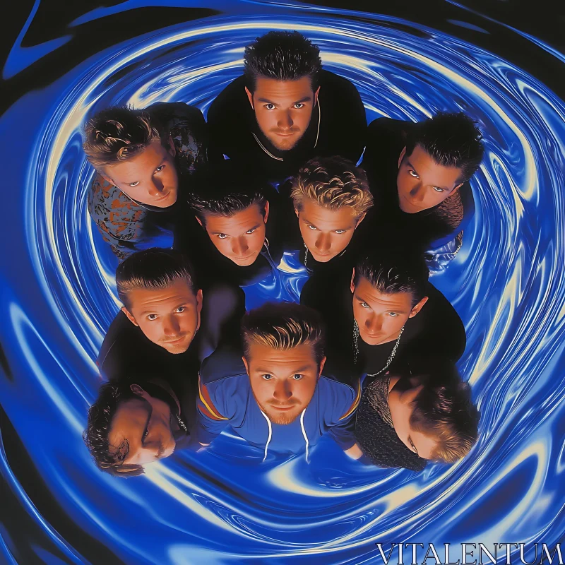 Circle of Men in Blue Abstract
