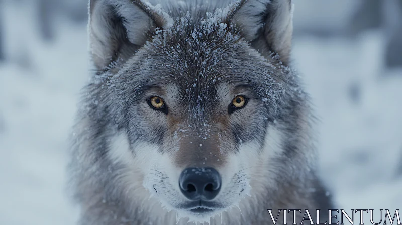 Snowy Wolf Face Close-Up