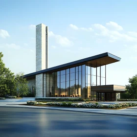 Contemporary Building with Tall Glass Tower