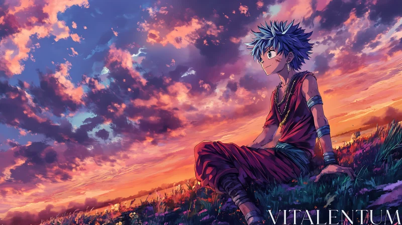 Blue-Haired Anime Hero at Twilight