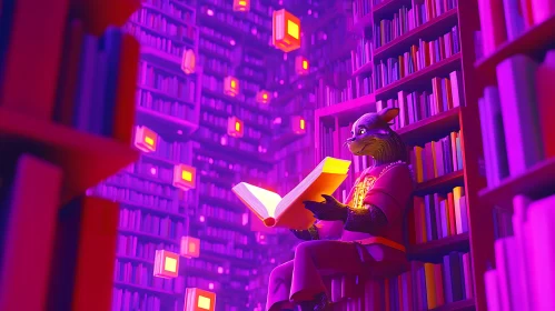 Glowing Book in Purple Library