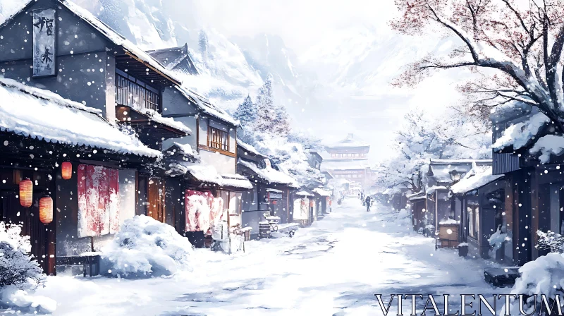 Snowy Traditional Japanese Village