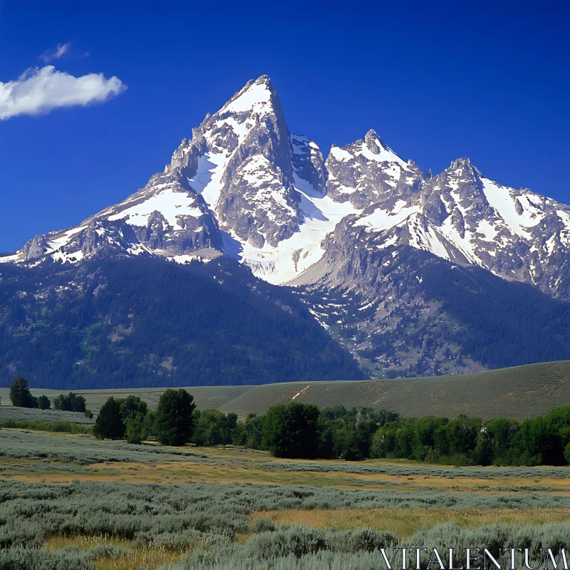 Snowy Peaks and Green Field View