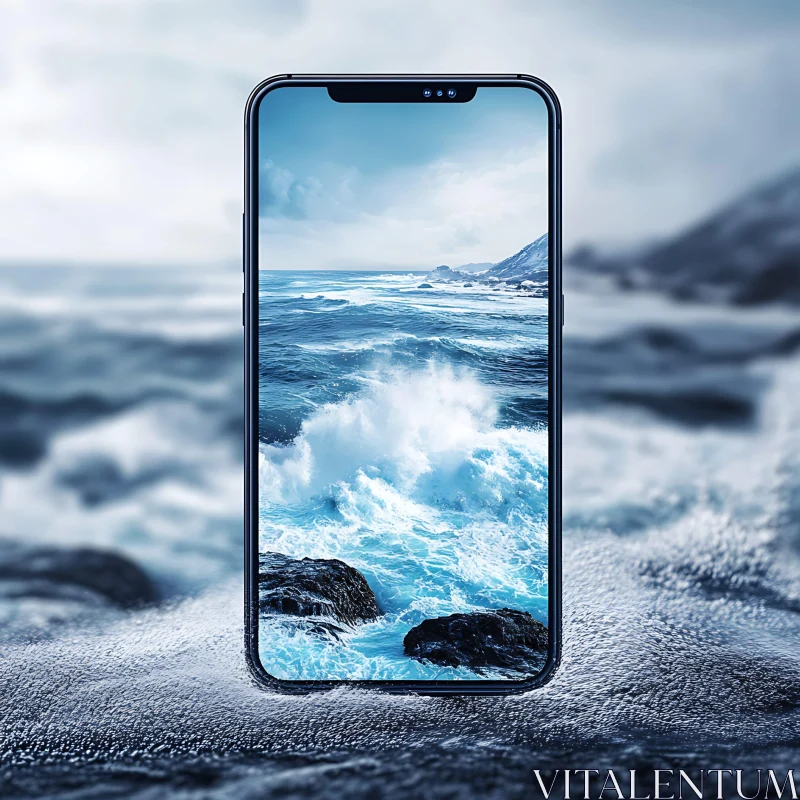 Coastal Scene Displayed on Mobile Device