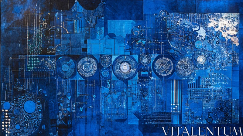 Geometric Abstract Art in Blue AI Image