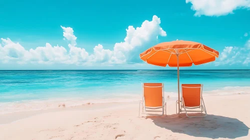 Seaside Relaxation: Beach Chairs and Umbrella