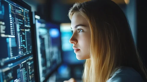 Woman Developer Working on Code
