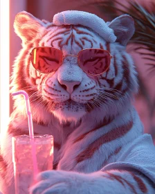 Relaxed Tiger Enjoying a Drink