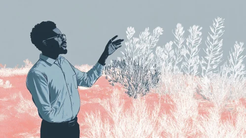Man in Field Artistic Illustration