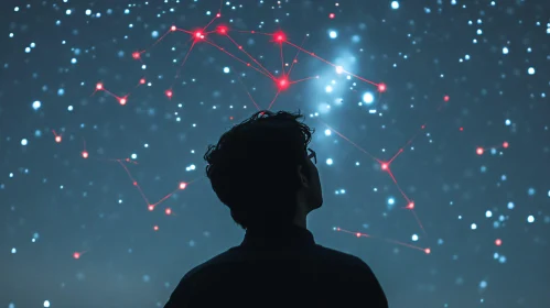 Silhouette Gazing at Starry Constellations