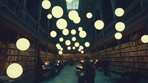 Grand Library with Glowing Orbs