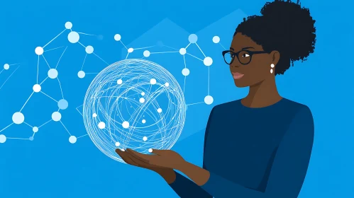 Woman with Digital Sphere Illustration