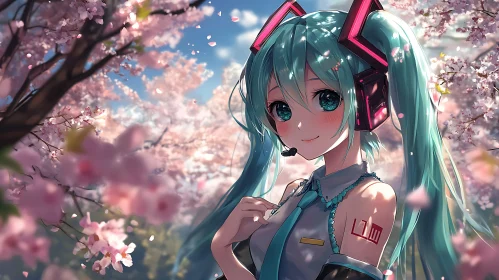 Futuristic Anime Girl and Blossoming Sakura