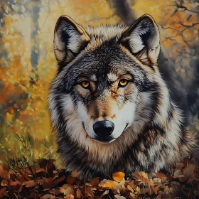 Majestic Wolf in Fall Setting