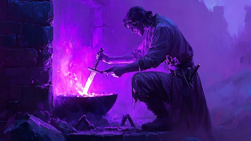 Sword Forging in a Mystical Purple Forge