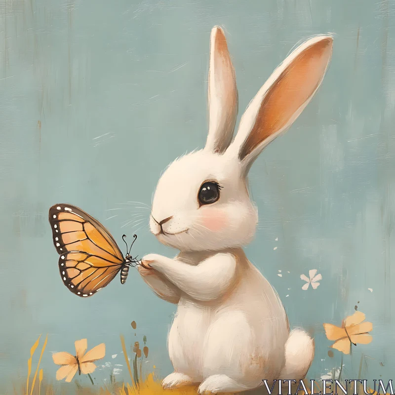 Rabbit and Butterfly Illustration for Nursery