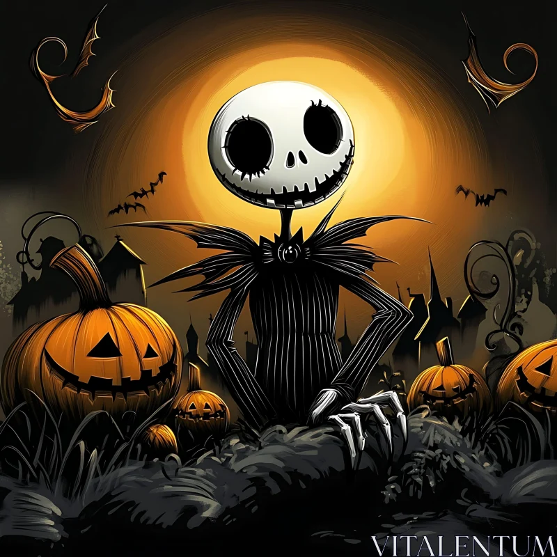 Halloween Night Scene with Pumpkins