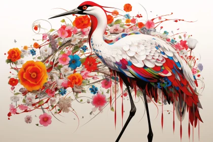 Elegant Crane with Colorful Floral Adornments