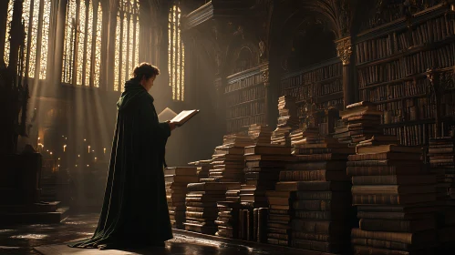 Reader in Old Library