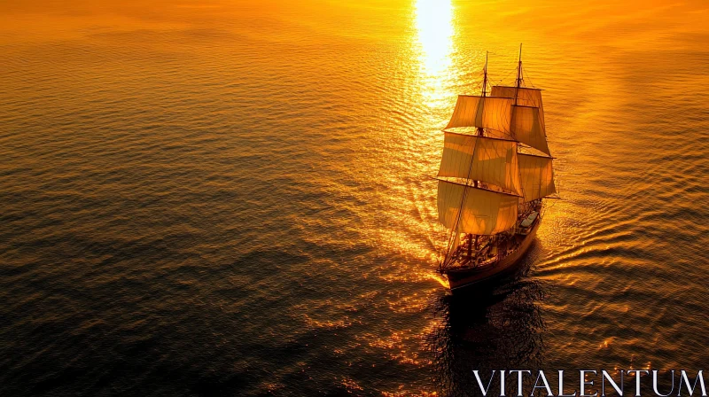 Sailing Ship in Golden Sunset