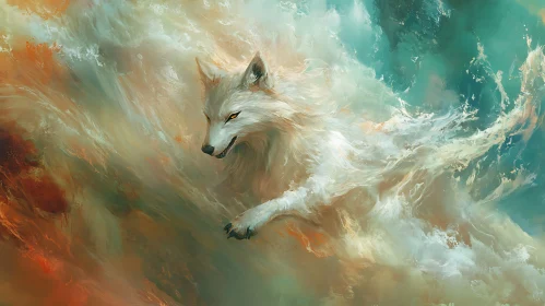 White Wolf Emerging from Clouds