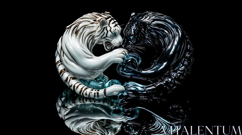 Tigers in Harmony: Porcelain Sculpture AI Image