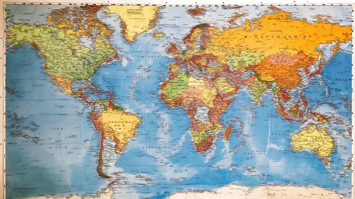Colorful Continents on a Vintage World Map