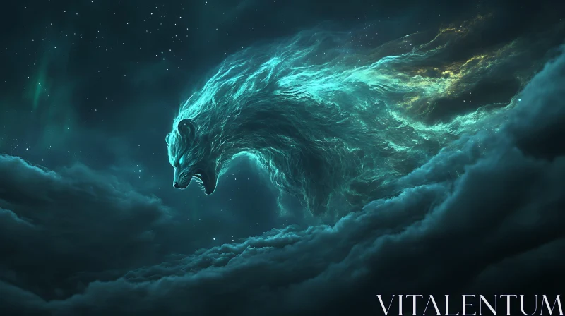 Astral Wolf in Cloudy Sky