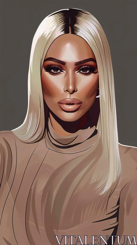Sophisticated Portrait of Kim Kardashian with Blonde Hair AI Image