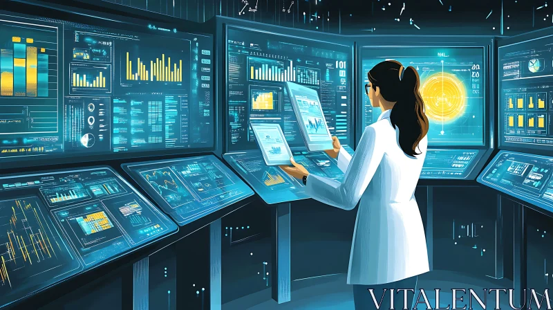 Woman Analyzing Data on Multiple Screens